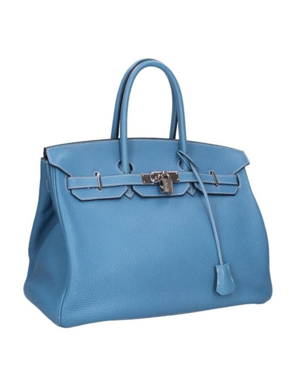 Hermes Birkin 35 Taurillon Clemence Blue Jean Handbag